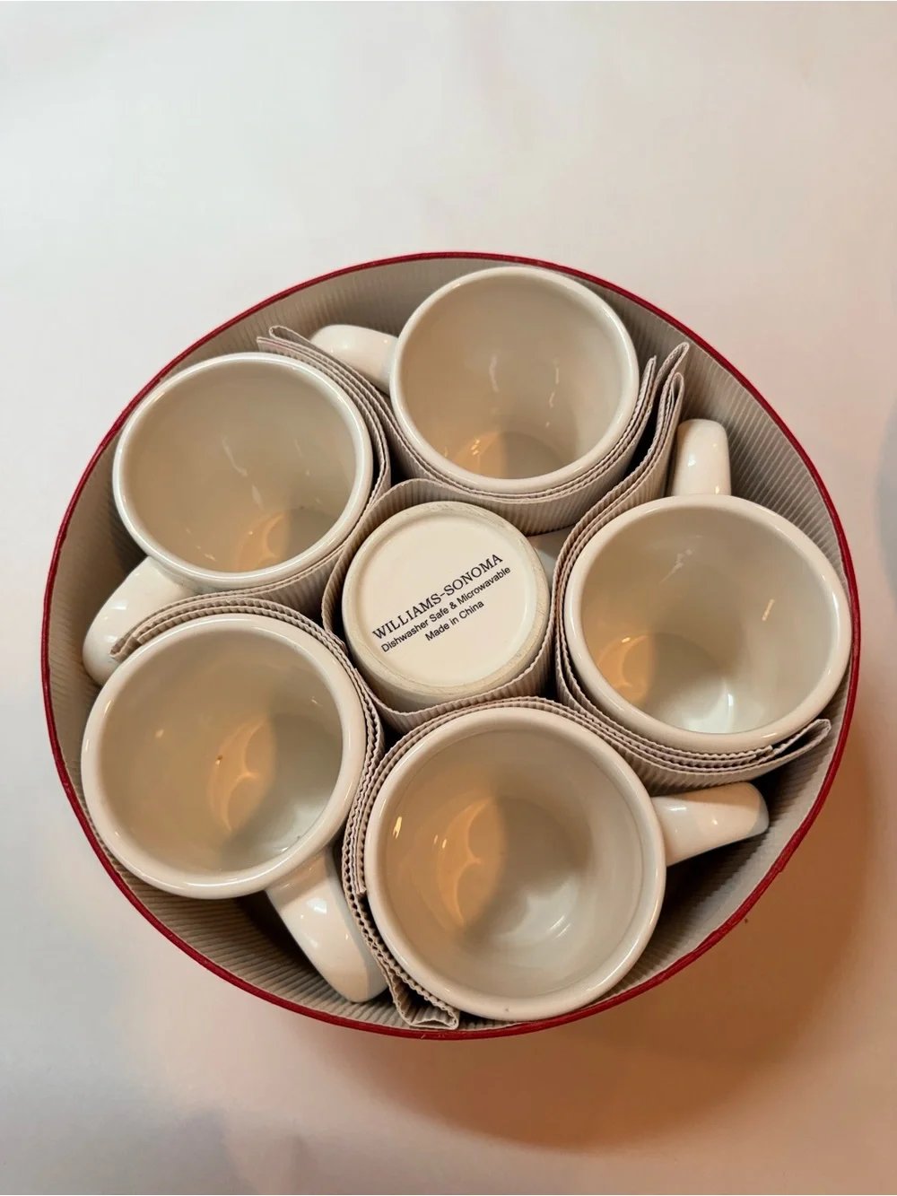 Williams Sonoma Snowman Mugs Set of 6 White Ceramic Holiday Winter Box Vintage